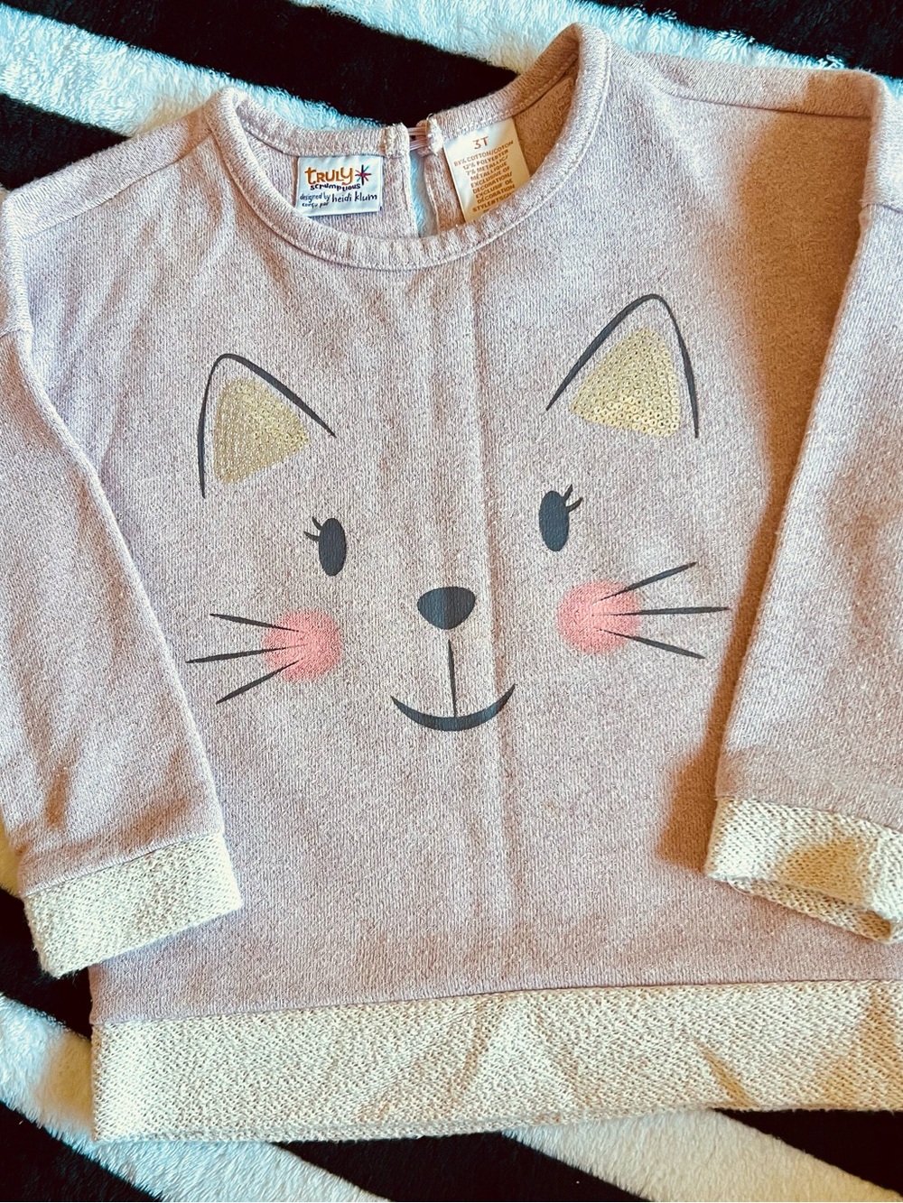Truly Me Light Pink Cat Face Pullover with Silver Sequin Ears